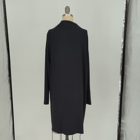 Eileen Fisher Mock Neck Jersey Knit Tunic Dress Black XS minimalist preppy - Picture 2 of 5